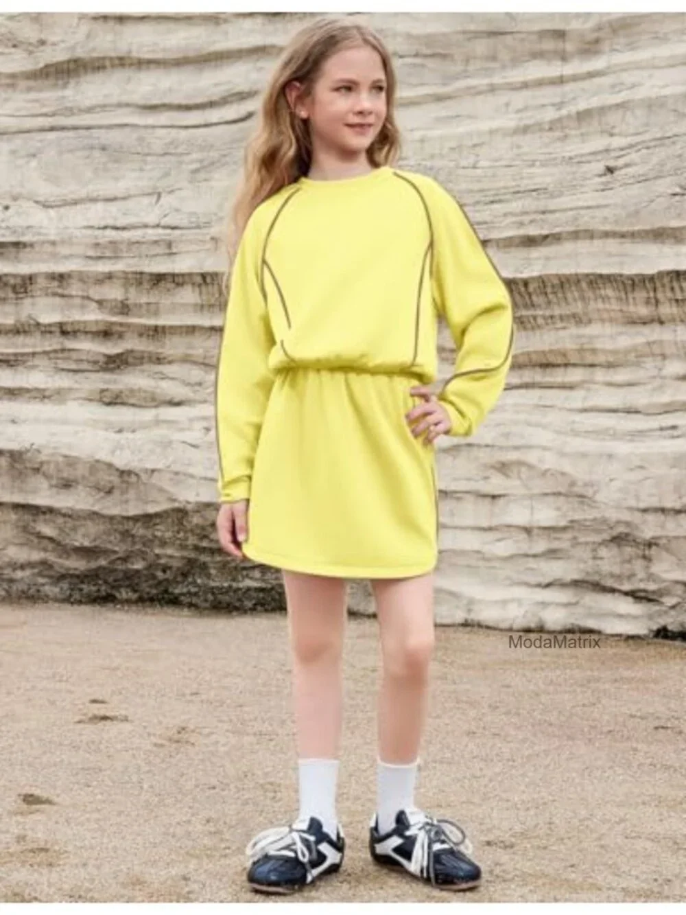 Girls 2-Piece Skirt Set Long Sleeve Crewneck Top with Skorts